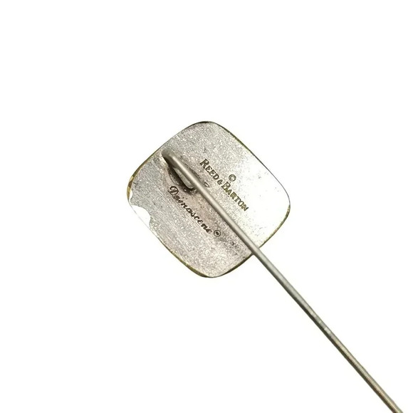 Reed & Barton Damascene Orange Yellow Floral Stick Pin Silver Tone Vintage - Picture 3 of 4